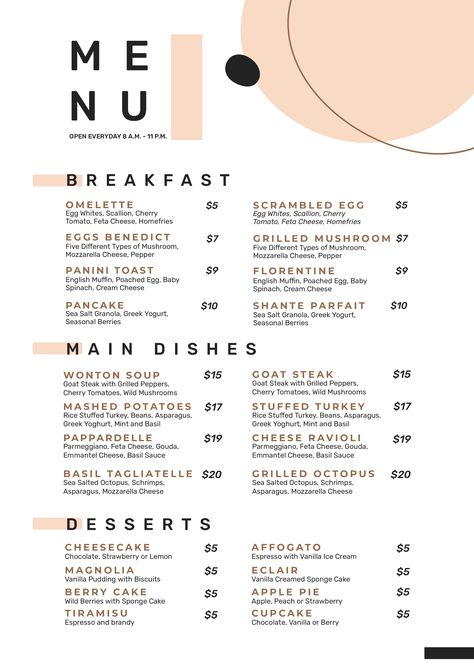 Online Menu Design Ideas, Wine Menu Ideas, Aesthetic Cafe Menu Design, Korean Cafe Menu Design, Breakfast Menu Ideas Restaurant, Restaurant Menu Design Layout, Menu Design Inspiration Creative, Cafe Menu Aesthetic, Fancy Menu Design