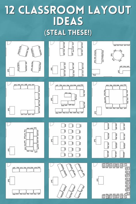 12 Classroom Layout Ideas & Seating Arrangements for 2024 L Shaped Classroom Layout, Desk Configuration Classroom, Class Table Arrangement, High School Seating Arrangements Desks, Desk Arrangement Ideas Middle, Table Arrangements Classroom, Desk Layout Classroom, Classroom Layout Ideas, Classroom Table Arrangement