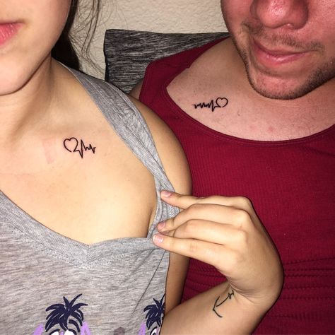 Matching couple heartbeat tattoos. #Heartbeat #HeartbeatTattoo #Couples #CouplesTattoos #MatchingTattoo Tattoos Heartbeat, Spouse Tattoos, Heartbeat Tattoos, Couple Tattoos Ideas, Bff Tats, Faith Tattoo On Wrist, Couples Tattoo, Wife Tattoo, Heartbeat Tattoo