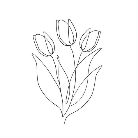 Tulip Bouquet Sketch, One Line Tulip Drawing, Tulip Tattoo Line, Tulip Tattoo Outline, Tulips Line Drawing, Tulip Drawing Bouquet, Tulip Bunch Tattoo, Fine Line Tulip Bouquet Tattoo, Tulip Outline Tattoo