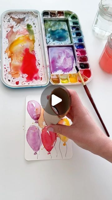 Water Paint Card Ideas, Make Birthday Cards For Friend, Watercolor Cards Congratulations, Kid Birthday Card Ideas, Watercolour Birthday Card Ideas Easy, Birthday Cards Acrylic Paint, Painted Birthday Card Ideas, Homemade Birthday Cards Watercolor, Easy Watercolor Birthday Cards Diy