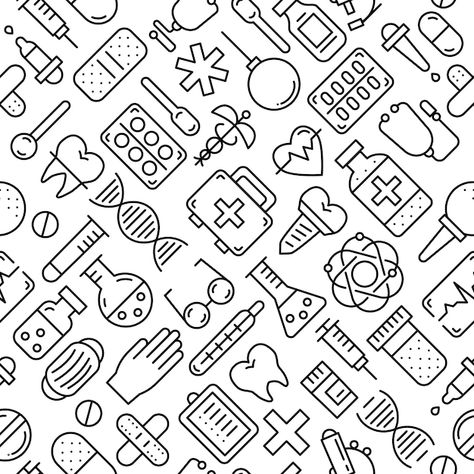 Medical Pattern Design, Medical Doodles, Doctor Doodle, Medical Pattern, Medical Vector, Medical Stethoscope, Hospital Icon, Grid Design Pattern, Font Creator