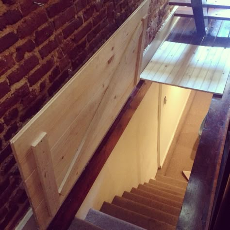 DIY trap door to the basement bedroom Diy Trap Door, Basement Door, Basement Doors, Attic Doors, Secret Doors, Hangout Room, Trap Door, Attic Stairs, Basement Bedroom