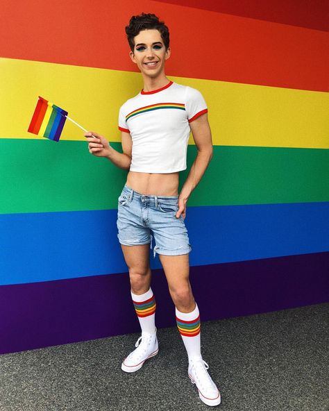 #pride what’s your favorite color of the rainbow? 🌈 comment below, I’m responding to everyone! Outfit Mann, Lgbtq Outfit, Mens Crop Tops, Pride Parade Outfit, Gay Outfits, Boys In Crop Tops, Mens Crop Top, Gay Outfit, Gay Fashion