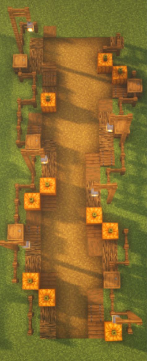 Cute Minecraft Pumpkin Patch, Medieval Pathway Minecraft, Aesthetic Fall Minecraft Builds, Cute Fall Minecraft Builds, Halloween Minecraft Village, Cute Halloween Minecraft Builds, Potion Bottle Minecraft Build, Minecraft Path Decorations, Minecraft Town Themes