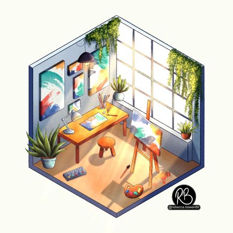 Isometric Art Studio Artwork Tutorial by @floortjesart #isometricartwork #isometricroom #isometricdesign #roomillustration #roomdrawing #isometric #artroom #artstudio #isometricart #isometricdrawing #cosydrawing #cozyisometricroom #artwithflo #procreate #procreateart #procreatedrawing #procreatepainting #procreateartwork #digitalart #digitalartwork #digitalillustration #digitaldrawing #digitalpainting #illustration #illustragram #illustragrammers #ipadartwithprocreate Isometric Room Illustration, Isometric House, Artwork Tutorial, Artist Room, Isometric Room, Drawing In Procreate, Room Illustration, Isometric Drawing, Procreate Tutorial