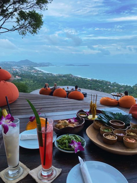 beautiful sea view thai food restaurant in samui, thailand Thailand Trip Aesthetic, Thailand Food Restaurants, Thailand Aesthetic Food, Thailand Vacation Aesthetic, Koh Samui Aesthetic, Jungle Club Koh Samui, Thailand Travel Aesthetic, Bangkok Thailand Aesthetic, Thailand Koh Samui