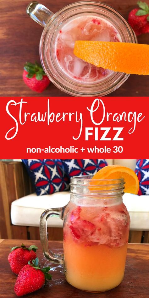 Strawberry Orange Fizz Whole 30 Drinks, Strawberry Fizz, Arbonne Recipes, Yummy Fruit, Drink Recipes Nonalcoholic, Easy Meal Ideas, Peach Juice, Milk Shakes, Juice Plus