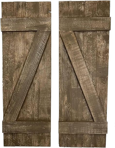 Amazon.com: BarnwoodUSA | Rustic Farmhouse Window Shutters (Set of 2) | Made of 100% Reclaimed and Recycled Wood | Rustic Interior Window Shutters | Traditional Country Style Home Décor : Tools & Home Improvement Farmhouse Window Shutters, Decorative Shutters, Window Shutters Exterior, Farmhouse Shutters, Rustic Shutters, Barn Wood Picture Frames, Interior Window Shutters, Interior Window, Rustic Ladder