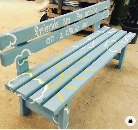 Friendship Bench Ideas, Friendship Bench Schools, Buddy Bench Ideas, Buddy Bench Ideas Schools, Painted Bench Ideas, Painted Benches Outdoor, Bench Painting Ideas, Friendship Bench, School Bench