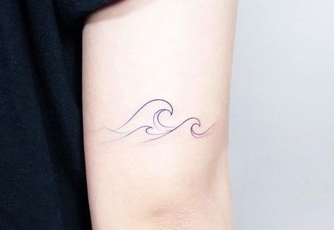 Wine Glass Wave Tattoo, Wave Simple Tattoo, Double Wave Tattoo, Ocean Minimalist Tattoo, Wave Tattoo Simple, Just Breathe Tattoo, Simple Wave Tattoo, Camping Tattoo, Tattoo Sun