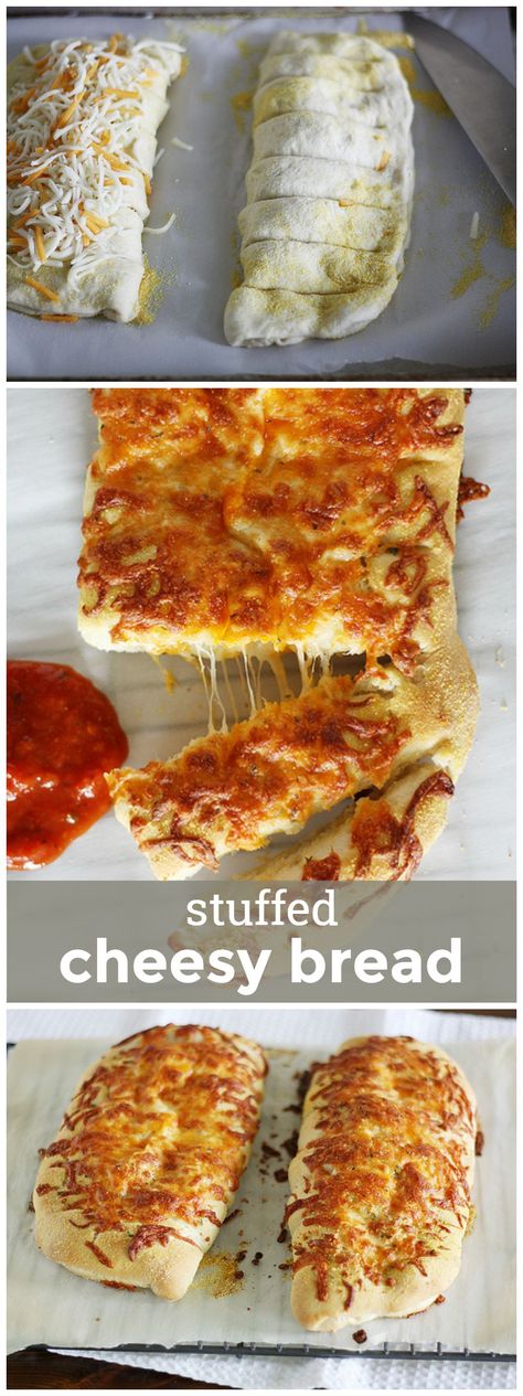 Stuffed Cheesy Bread | Girl Versus Dough Dominoes Stuffed Cheesy Bread, Stuffed Cheesy Bread Recipes, Dominoes Cheesy Bread Recipe, Stuffed Cheese Bread, Crescent Pizza, Cheesy Toast, Cheesy Bread Recipe, Homemade Breadsticks, Cheese Bread Recipe