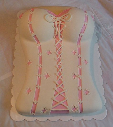 Corset cake for a bacherolette party.  Covered with marshmellow fondant. 40th Birthday Cake Ideas, Sculpture Cake, Corset Cake, Cake Bridal Shower, Cakes Pretty, Bachelorette Cake, Cake Pics, 40th Birthday Cake, Fondant Cake Designs