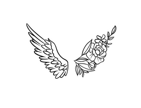 Half Wing Half Flower Tattoo, Angel Wing Remembrance Tattoo, Tattoo Ideas With Angel Wings, Wings Flowers Tattoo, Wing And Flower Tattoo Designs, Half Angel Wings Half Flowers Tattoo, Angel Wing With Flower Tattoo, Half Angel Wing Half Flower Tattoo, Angel Wings Tattoo With Flowers