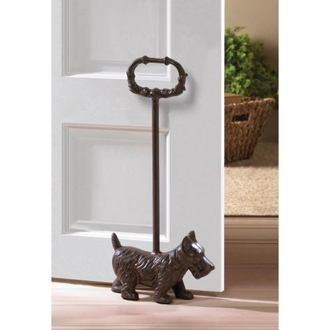 Doggy Door Stopper with Handle Doggy Door, Cast Iron Door, Inside Doors, Scottie Terrier, Wrought Iron Doors, Door Open, Iron Door, Door Stops, Dog Door