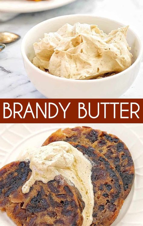 Brandy Butter Sauce - perfect for Christmas desserts. No cooking required, and can be made ahead! #chefnotrequired #brandybutter Brandy Sauce For Christmas Pudding, Rum Butter Sauce, Hard Sauce Recipe, Brandy Butter Sauce, Brandy Butter Recipe, Flavoured Butter, Brandy Cream Sauce, Hard Sauce, Brandy Butter