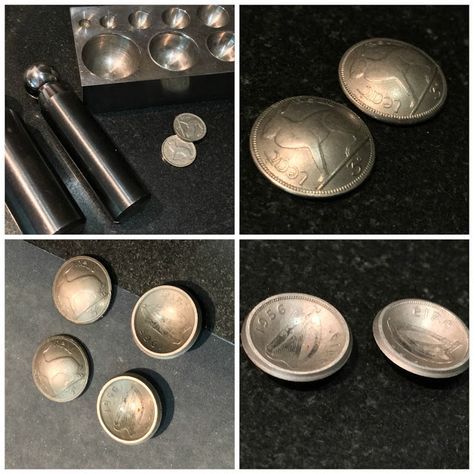 Upcycling, Coin Jewelry Diy, Coin Crafts, Penny Jewelry, Cut Coin Jewelry, Coin Jewellery, Silversmithing Jewelry, Silverware Art, Found Object Jewelry