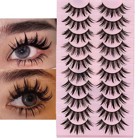 DSLONG 10 Pairs Manga Lashes Wet Look Lashes Effect Cat Eye Lashes Extension Fluffy Spiky Mink Lashes Japanese Cosplay Styles Anime Fake Eyelashes Reusable Coconut Oil For Lashes, Cosplay Lashes, Lashes Wet Look, Cat Eye Lashes, Manga Lashes, Lashes Fake Eyelashes, Cat Eye Lash, Diy Eyelash Extensions, Makeup Tut