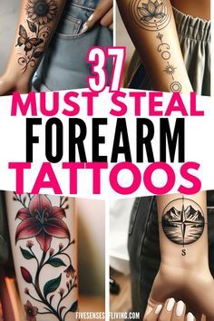 Floral Forearm Tattoo Women Sleeve, Pretty Simple Tattoo Ideas, Woman’s Inner Forearm Tattoo, Small Back Forearm Tattoos For Women, Tatoos Woman Forearm, Simple Sleeve Tattoos For Women, Meaningful Tattoos For Women Forearm, Women Tattoos On Forearm, Forearm Tattoo Women Feminine