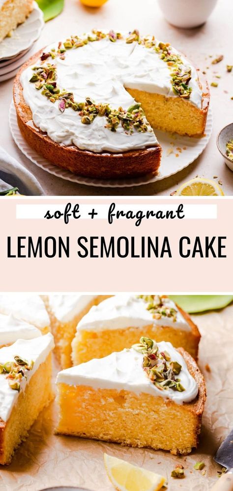 Ricotta Semolina Cake, Lemon Semolina Cake, Semolina Cupcakes, Recipes With Semolina Flour, Greek Lemon Cake, Curd Cake, Semolina Flour, Semolina Recipes, Tea Time Cakes