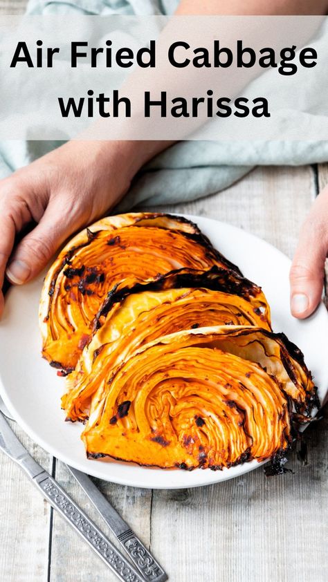 If you thought cabbage was boring then think again! Air frying cabbage wedges with harissa gives them so much flavour. They're perfect as a spicy vegetable side dish or even as the star dish. Frying Cabbage, Air Fried Cabbage, Cabbage Wedges, Vegetable Side Dish, Vegetarian Cabbage, Fried Cabbage, Vegetable Side, Air Frying, Spicy Sauce