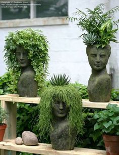 12 wacky and wonderful garden decorations, gardening, repurposing upcycling, Photo via Stoneface Creations نباتات منزلية, Plants Growing, Grand Lake, Head Planters, Garden Pottery, The Secret Garden, Small Gardens, Dream Garden, Small Garden