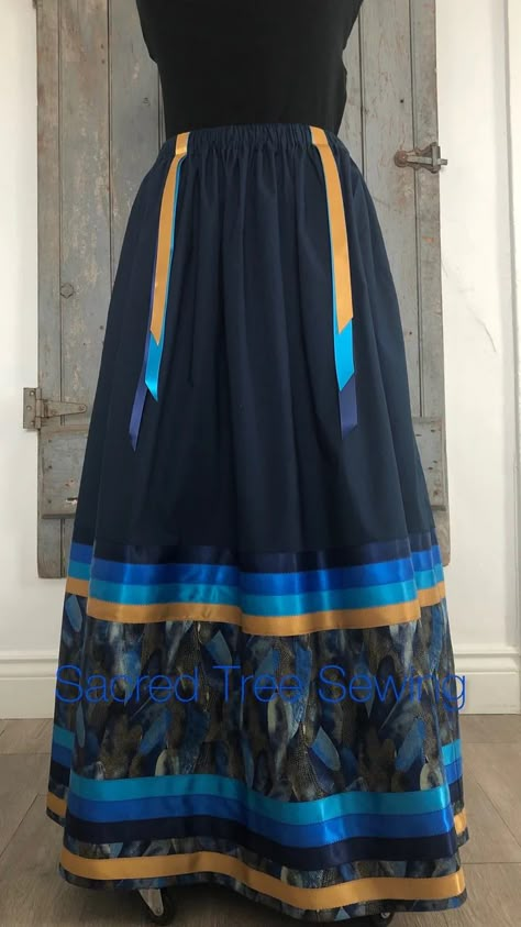 Ribbon Skirts Black, Ribbon Skirts Pattern, Ribbon Skirts Native American, Indigenous Dress, Native Skirt, Metis Art, Native American Ribbon Work, Fancy Shawl Regalia, Ribbon Dresses