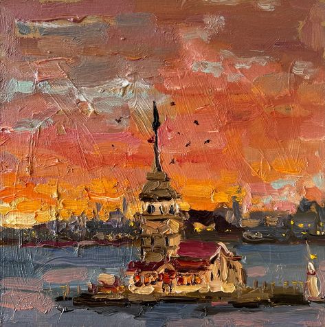 Istanbul Painting, Oil Art, Art Sunset, Sunset Painting, Color Display, Small Paintings, Original Fine Art, Original Oil, Istanbul