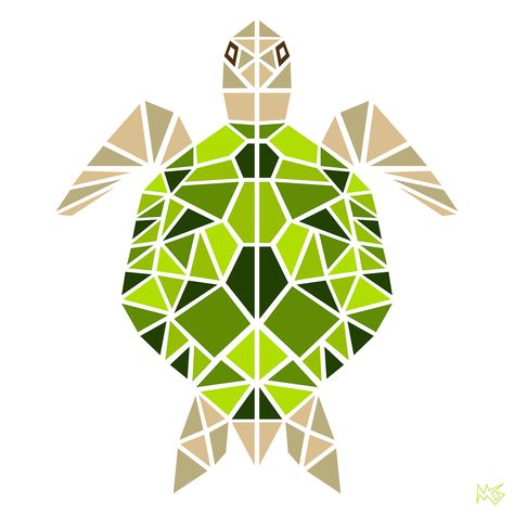 A geometric animal series created from shapes and monochromatic color Paint Chip Art, Chip Art, Geometric Shapes Art, Polygon Art, Triangle Art, Geometric Drawing, Green Turtle, Geometric Painting, Geometry Art