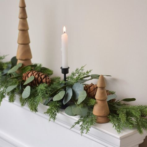 Style Me Pretty 6' Pine and Eucalyptus Garland & Reviews | Wayfair Wedding Farmhouse Table, Garland On Mantle, Pine Garland Christmas, Scandinavian Holiday Decor, Eucalyptus Christmas, Pine And Eucalyptus, Simplify Christmas, Fake Greenery, Farmhouse Table Runner