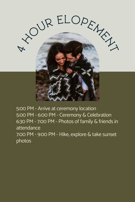 Small Elopement Ceremony, Elopement Timeline, Elopement Planner, Elopement Day Schedule, Elopement Packages, Elopement Planning Guide, Elopement Timeline Example, Elopment Ideas, Elopement Announcement Postcard