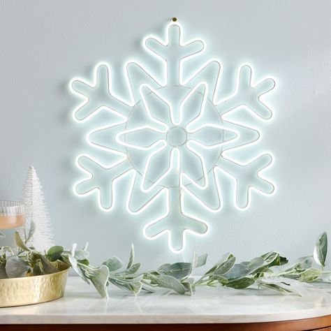 Neon Cool White Snowflake LED Electric Sign Wall Decor - World Market Snowflake Lights, Outdoor Christmas Decor, Sign Wall Decor, Accent Lighting, White Snowflake, Outdoor Wall Decor, Sign Wall, World Market, Outdoor Christmas Decorations