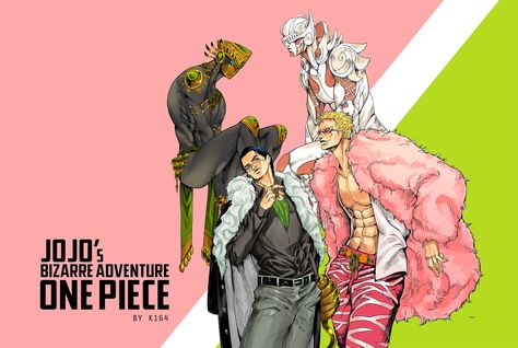 K164 on Twitter: "🐊 🦩… " One Piece In Jojo Style, Jojo X One Piece, Kon Bleach, Jojo Fashion, Jojo's Bizarre Adventure Stands, Doflamingo Wallpaper, Jojo Stands, Sir Crocodile, One Piece Meme