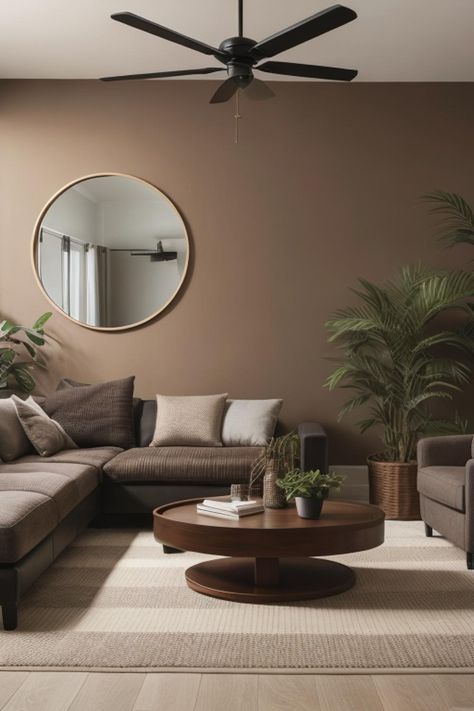 Classy Home Decor Living Room, Living Room With Light Brown Couch, Sand Color Living Room, Neutral Living Room Decor Earth Tones, Brown Paint Living Room, Cream And Brown Living Room, Earth Tone Interior Design, Classy Home Interior, Light Brown Living Room