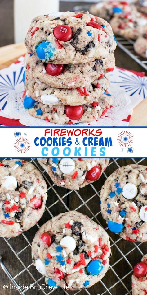 Cookout Snack Ideas, Fireworks Cookies, Memorial Day Ideas, 4th Of July Ice Cream, Summer Cookie Recipes, Cookies And Cream Cookies, Memorial Day Desserts, 4th July Food, Treat Maker