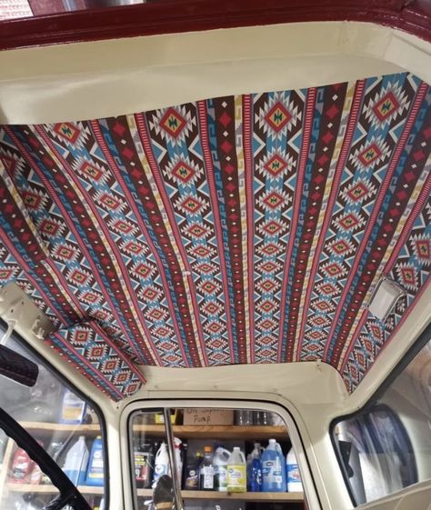 Western Headliner Truck, Square Body Interior Ideas, Interior Truck Ideas, Truck Headliner Ideas, Boho Garage, Car Headliner Ideas, Truck Headliner, Headliner Ideas, Car Headliner Repair