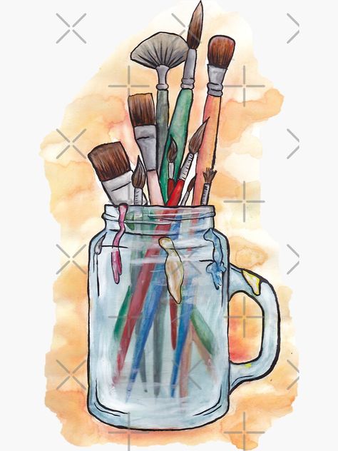 "Paint Brushes " Sticker for Sale by LeighsDesigns | Redbubble Art Brushes Aesthetic, Paint Brushes Aesthetic, Paint Brush Illustration, Notebook Painting, Paint Brush Drawing, Art Cafe, Page Decoration, Brush Drawing, Rina Kent