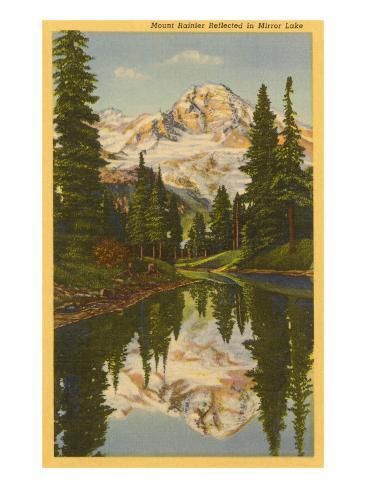 size: 24x18in Art Print: Mt. Rainier from Mirror Lake, Washington Poster : Artists Washington Art, Lake Washington, Reflection Art, Vintage Poster Design, Mirror Lake, Muse Art, Mt Rainier, Nature Posters, National Park Posters