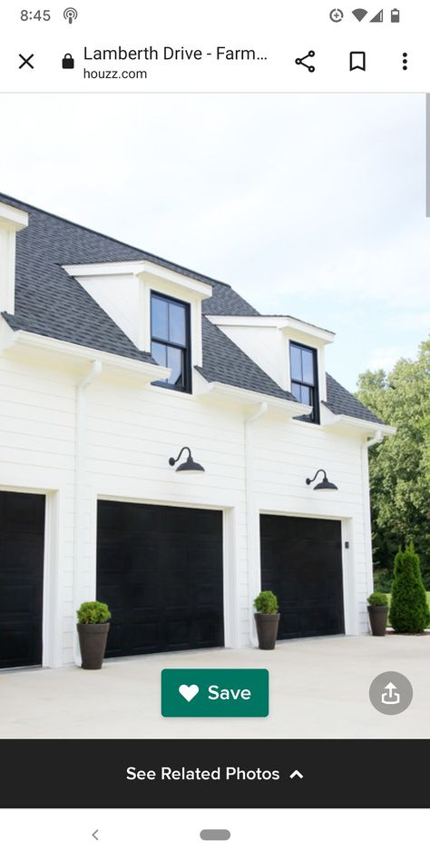 Black Garage Doors, Black Garage, Plan Garage, White Modern Farmhouse, Garage Door Types, Farmhouse Garage, Best Garage Doors, Farmhouse Exterior Design, Garage Door Design