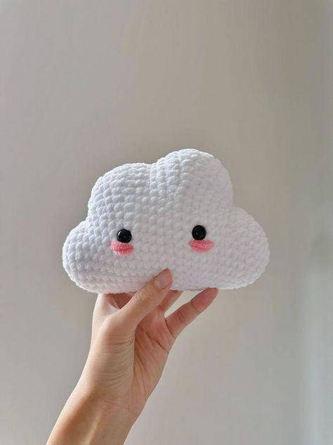 Crochet Little Cloud Plush ☁️ Embrace the charm of the sky with our Crochet Little Cloud Plush, a beautifully handmade creation that brings the whimsical beauty of nature into your home! 🧶 Lovingly crocheted with the finest, softest yarns, this plush cloud offers a delightful, fluffy texture that mirrors the comforting softness of real clouds. At approximately 6 inches in size, this colorful cloud is just the right fit for adding a touch of serene joy to any corner of your life. Designed with a Chenille Yarn Crochet, Cloud Plushie, Fuzzy Crochet, Cloud Crochet, Chenille Crochet, Crochet Cloud, Mailer Packaging, Knitting Bag Pattern, Easy Crochet Animals