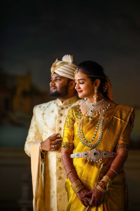 “One day, in your search for happiness, you discover a partner by your side, and you realise that your happiness has come to help you search.” #couplepose #wedding #weddings2021 #indianwedding #bride #brides #bridesofindia #bridesof2021 #coupleshoot #coupleportrait #shotonnikon Indian Temple Wedding, Telugu Wedding Photography, Couple Wedding Dress Indian Hindu, Temple Shoot, Hindu Wedding Photos, Marriage Poses, Marriage Stills, Indian Wedding Poses, Wedding Stills