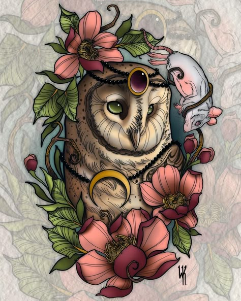 250+ Coolest Neo Traditional Tattoo Ideas (2023) - TattoosBoyGirl Cool Neo Traditional Tattoos, Neotrad Owl Tattoo, How To Draw Neo Traditional, Neotraditional Tattoo Art, Neotrad Animal Tattoo, Neo Traditional Animals, Neo Traditional Flash Tattoo, Neotraditional Owl Tattoo, Neotraditional Animal Tattoo