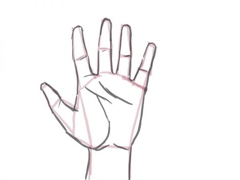 How To Draw A Proportioned Hand Structure - Traditional-Drawing ... How To Draw Open Hands, Asl Hand Drawing, Hand Waving Drawing, Open Hand Reference, Open Hands Drawing, Hand Wave Drawing, Wave Drawing, Human Body Drawing, Drawing Face Expressions