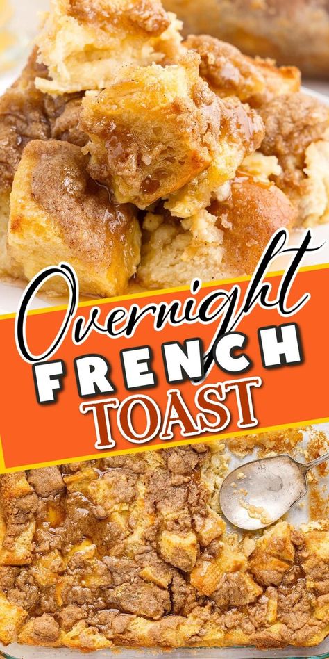 Overnight French Toast is the perfect breakfast for a lazy weekend morning. All you have to do is mix up the eggy custard the night before, then soak your bread in it overnight. In the morning, all you have to do is pop it in the oven and enjoy! This recipe is easy and delicious, and the buttery, cinnamon-toasted topping will definitely become a family favorite. Oven French Toast, Princess Pinky Girl, Overnight French Toast, French Toast Breakfast, Lazy Weekend, Brunch Dishes, French Toast Easy, French Toast Bake, French Toast Casserole