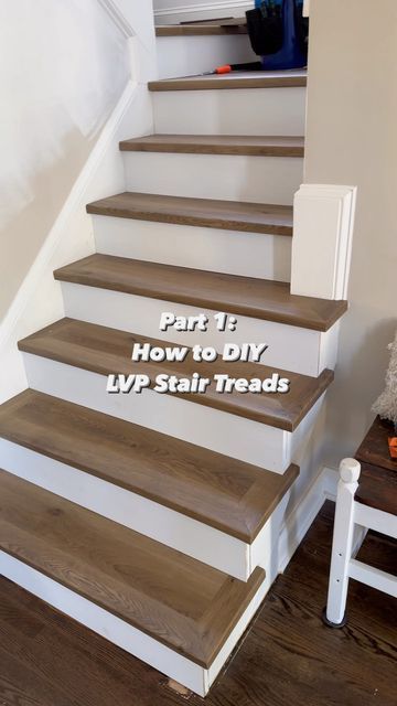 How To Do Stairs With Vinyl Plank, How To Install Vinyl Plank Flooring On Stairs, Redoing Stair Treads, Lvt Stair Treads, Open Tread Stairs Ideas, Wood Stairs Non Slip, Laminate Wood Stairs Ideas, Square Nose Stair Treads, Stairs With Lvp Flooring