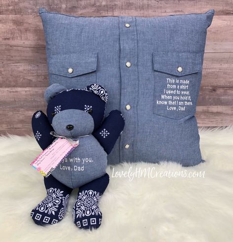 Memory Shirt Pillow, Embroidery Message, Memory Pillow From Shirt, Memory Shirt, Memorial Pillow, Personalized Pillow Cover, Memory Pillow, Keepsake Bear, Keepsake Quilting