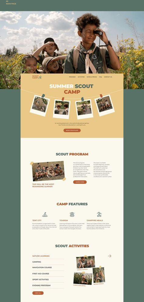 Logos, Camp Website, Church Website Design, Scout Camp, Church Media Design, Website Concept, Company Portfolio, Footer Design, Creative Website