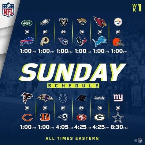 NFL schedule week one 2017 season Sunday Schedule, Nfl Schedule, Football Predictions, Graphic Projects, Week 5, American Football, Nfl Sunday, Nfl, Football