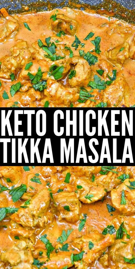 Keto Chicken Tikka Masala - This keto chicken masala recipe is made with an authentic blend of herbs and spices that rivals chef-made dishes. This is a fantastic break from ordinary chicken recipes! #keto #Ketorecipes #Ketodiet #Ketochickentikkamasala #ketotikkamasala #chickentikkamasala #tikkamasala #ketoindianfood #indianfood #dinnerideas #food #recipes Low Carb Chicken Tikka Masala, Keto Recipe Chicken, Keto Chicken Masala, Keto Dinner Recipes Asian, Keto Tikka Masala, Keto Indian Food Recipes, Keto Recipes Asian, Whole 30 Indian Recipes, Low Carb Curry Recipes