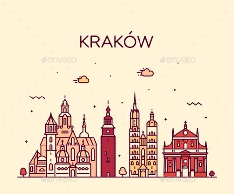 Krakow Skyline Poland #Krakow, #Skyline, #Poland Bullet Journal Voyage, Krakow Travel, Travel United States, Poland Krakow, Barcelona Print, Poland Art, Scrapbook Planning, Our Adventure Book, Poland Travel